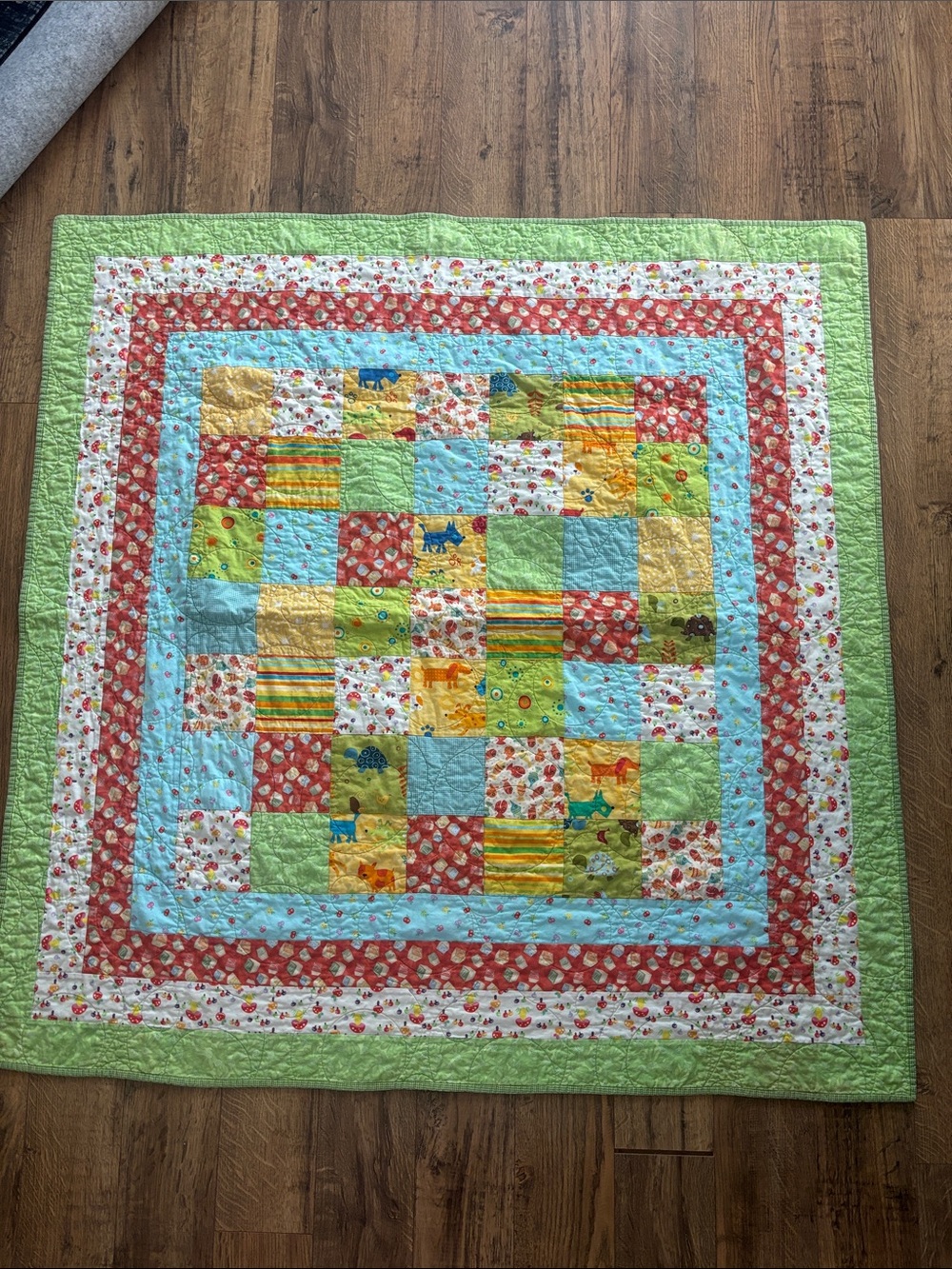 Vintage Handmade Multicolor Patchwork Quilt Baby Blanket 47" x 47"